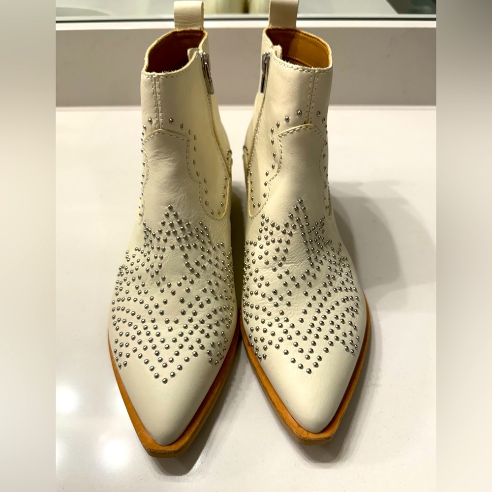 Dolce Vita Cream Ankle Boots with Silver Studs